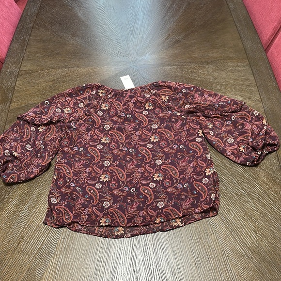 Veronica M Gredana Ruffle Chiffon Blouse- Top, Deep Plum Paisley, Women’s Small - Picture 12 of 14